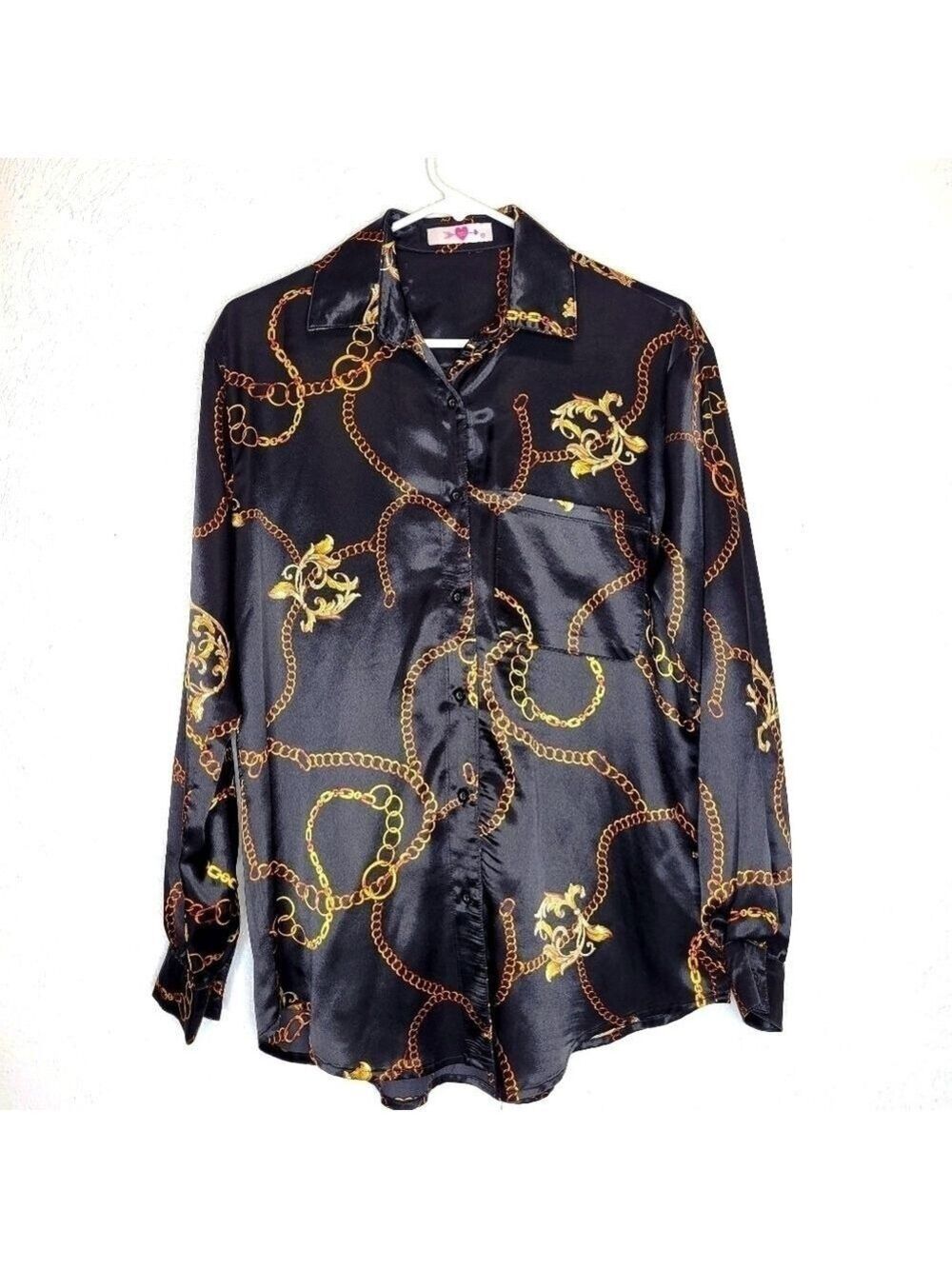 Buddy Love Chain Detailed Black Button Down Shirt Women's Size XSmall